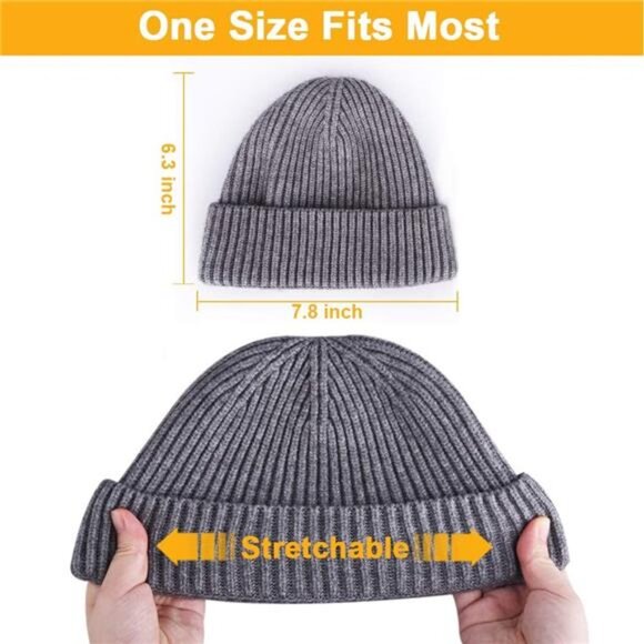 3 Pack Wool Fisherman Beanies for Men, Short Knit Watch Cap Cuffed Trawler Hats - Picture 2 of 7